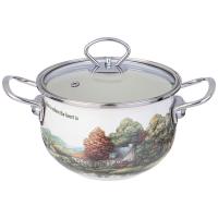 943-066 Кастрюля AGNESS "FAMILY HOUSE" 2,0л эмалированная со стеклянной крышкой