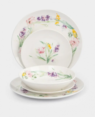 ANLAF-MEIBO-200525-1 Сервиз обеденный на 6 персон,18 предметов, фарфор P, белый, Акварельные цветы,