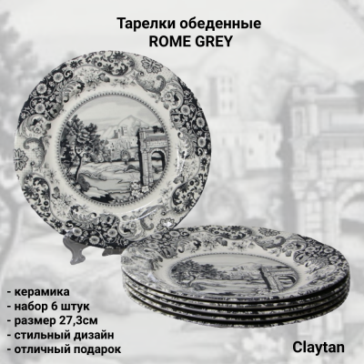 12-0404 Набор 6 обеденных тарелок, Claytan, декор ROME GREY