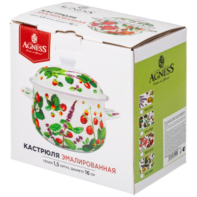 934-560 Кастрюля AGNESS эмалированная "ФРУКТОВАЯ КОРЗИНА" 1.5л индукция