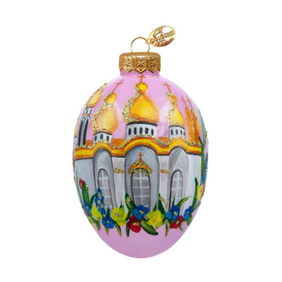 ФУП4-2435/3 Елочная игрушка Яйцо 10,5см, стекло, декор Собор, цвет розовый