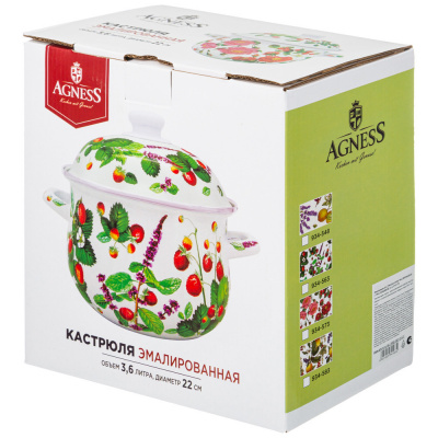 934-563 Кастрюля эмалированная 3,6л индукция, AGNESS, серия ФРУКТОВАЯ КОРЗИНА