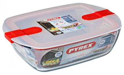 216PH00/7144 Форма стеклянная для запекания с крышкой  2,5л 28*20см, Pyrex, серия Cook&Heat 