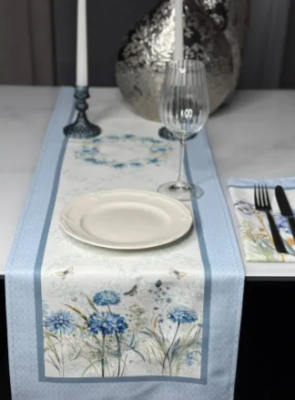 Скатерть-дорожка с пропиткой "Антипятно" 35*145см, декор "Delight blue" 