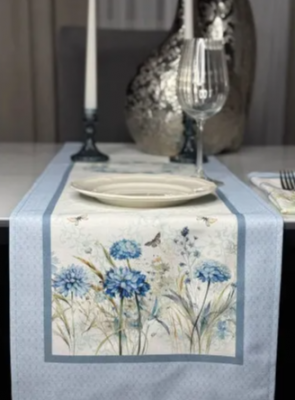 Скатерть-дорожка с пропиткой "Антипятно" 35*145см, декор "Delight blue" 